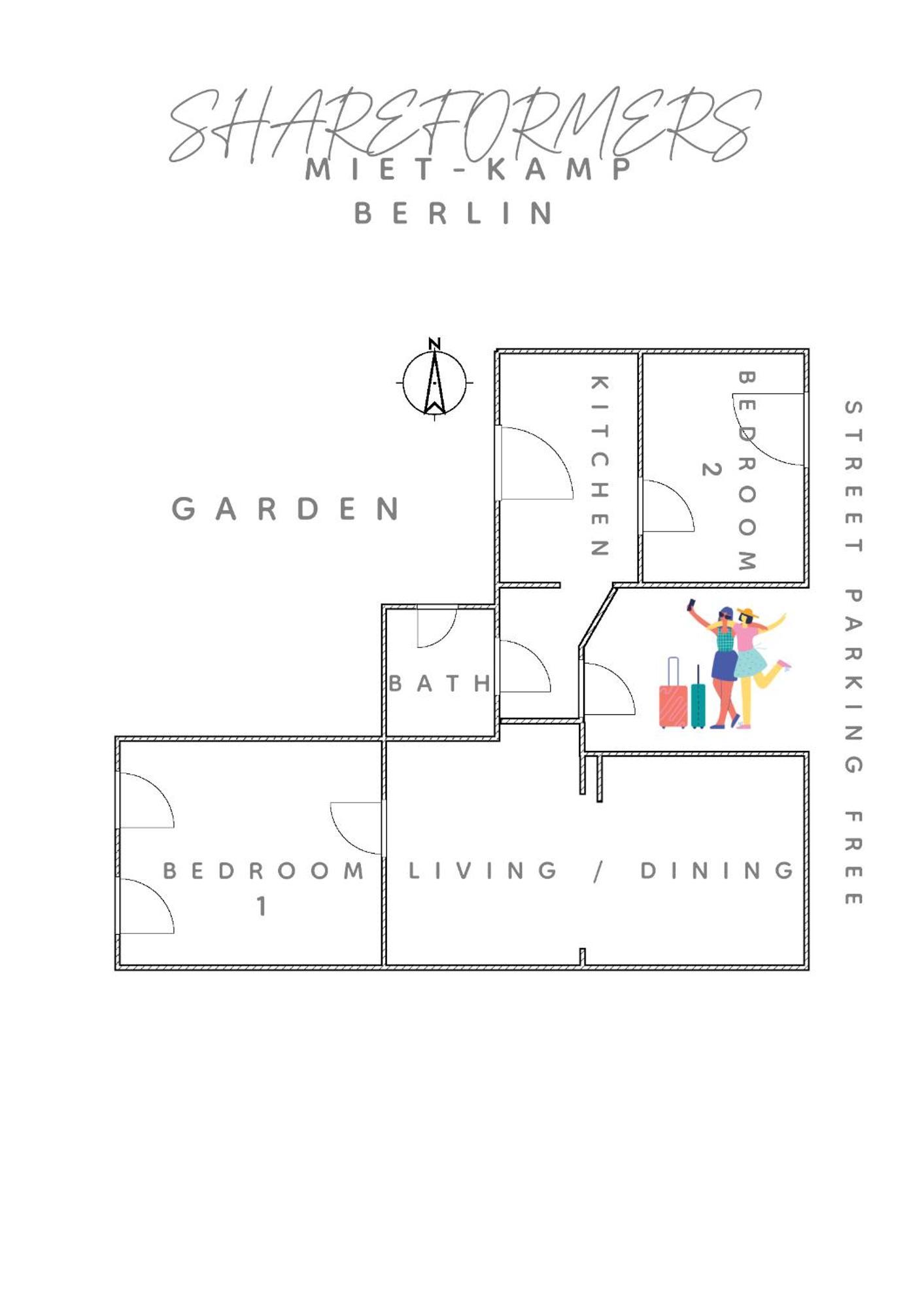Miet-kamp Ruhig, Zentral, Nahe Messe, Ausgefallenes Design 2 Schlafzimmer Apartment *